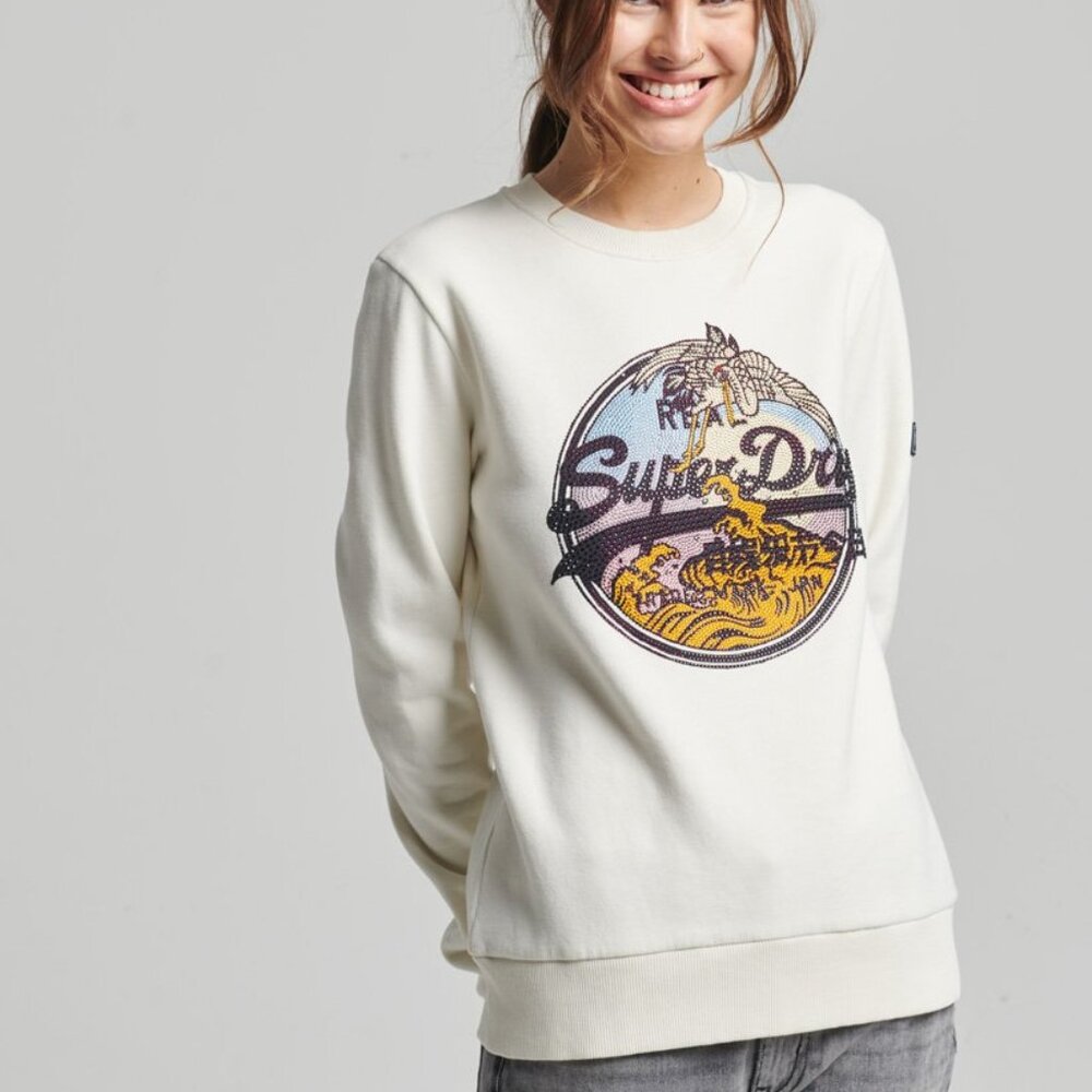 Superdry Vintage Logo Narrative Rhinestone Crew Sweatshirt
